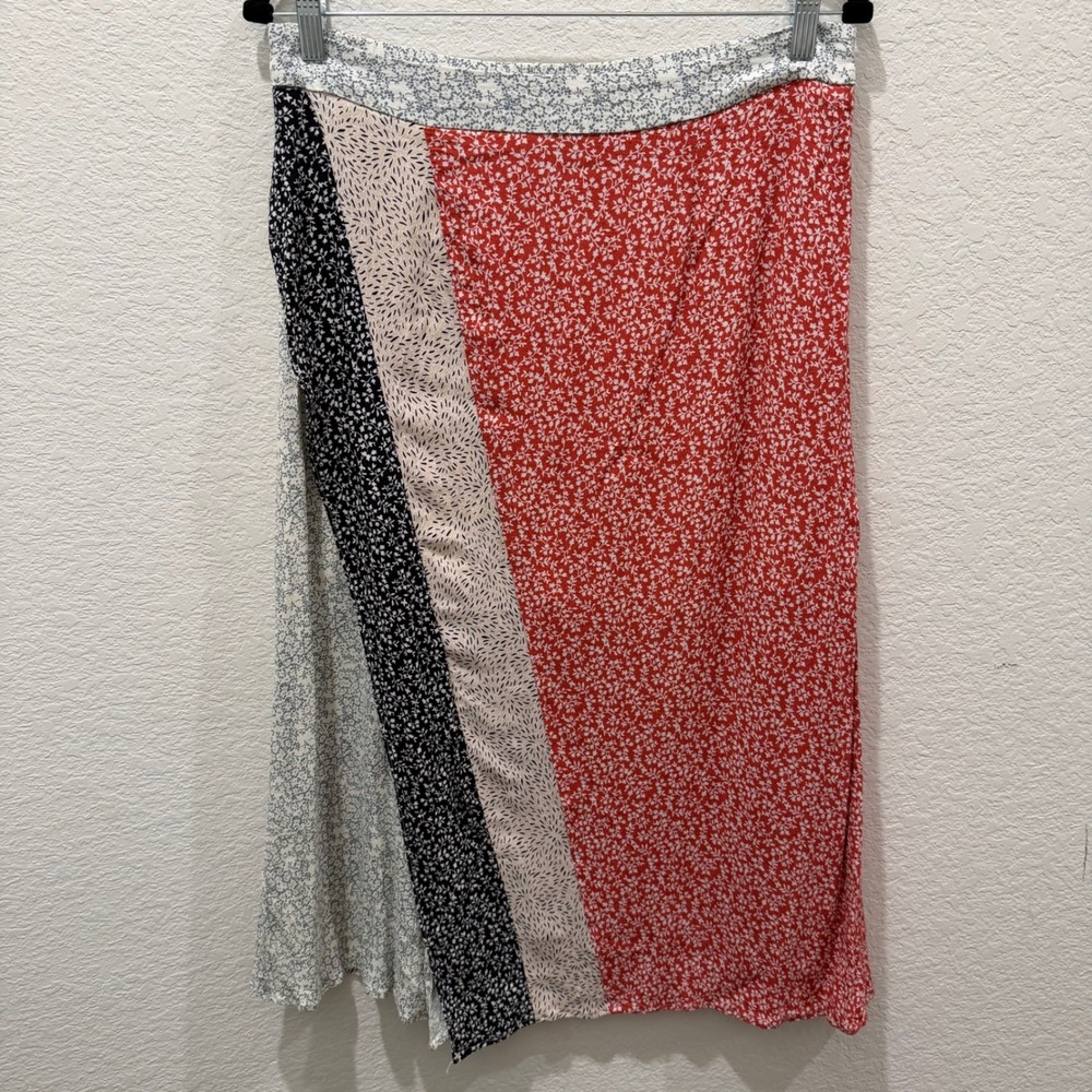 Skies Are Blue Mixed Floral Patchwork Midi Skirt Red Black Cream Large